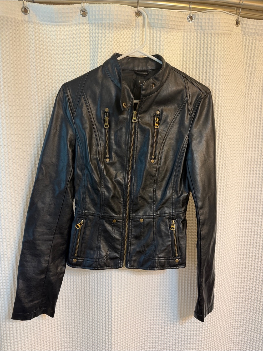 Womens Lulus Black Faux Leather Moto Jacket - Classic Zip Front. Size small